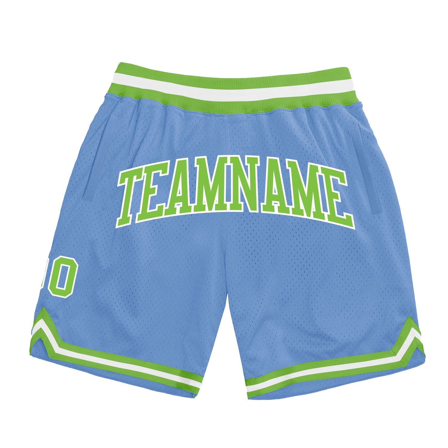 Custom Light Blue Neon Green-White Throwback Basketball Shorts with Personalized Name and Number Personalized Light Blue