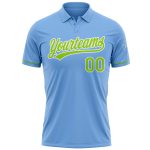 Custom Name Number Performance Golf Polo Shirt Light Blue Neon Green White Personalized Light Blue Neon Green-White Performance