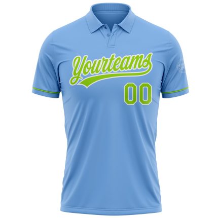 Custom Name Number Performance Golf Polo Shirt Light Blue Neon Green White Personalized Light Blue Neon Green-White Performance