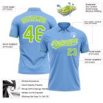 Custom Name Number Performance Golf Polo Shirt Light Blue Neon Green White Personalized Light Blue Neon Green-White Performance