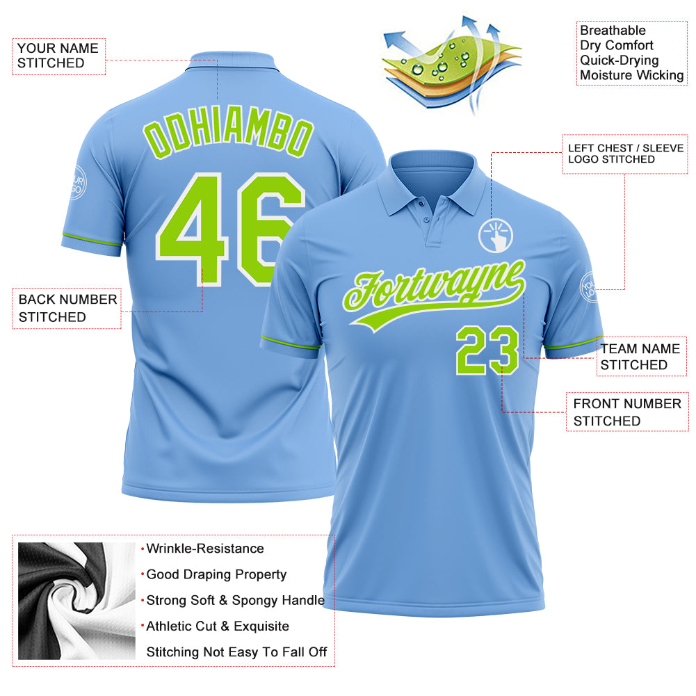 Personalized Light Blue Neon Green-White Performance Vapor Golf Polo Shirt Team Custom Name and Number Custom Name Number Performance Golf Polo Shirt Light Blue Neon Green White Personalized Light Blue Neon Green-White Performance - Image 3