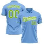 Custom Name Number Performance Golf Polo Shirt Light Blue Neon Green White Personalized Light Blue Neon Green-White Performance