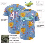 Custom Name and Number Champion Trophy Baseball Jersey in Light Blue Neon Pink-Aqua 3D Pattern Design Personalized Light