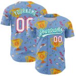Custom Name and Number Champion Trophy Baseball Jersey in Light Blue Neon Pink-Aqua 3D Pattern Design Personalized Light
