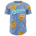 Custom Name and Number Champion Trophy Baseball Jersey in Light Blue Neon Pink-Aqua 3D Pattern Design Personalized Light