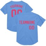 Custom Light Blue Neon Pink Baseball Jersey with Personalized Name and Number - Authentic Throwback Style Personalized Light