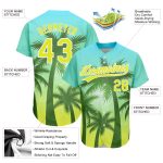 Custom Name Number Hawaii Palm Trees Baseball Jersey Light Blue Neon Yellow-White 3D Pattern Design Personalized Light Blue