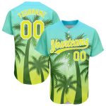 Custom Name Number Hawaii Palm Trees Baseball Jersey Light Blue Neon Yellow-White 3D Pattern Design Personalized Light Blue