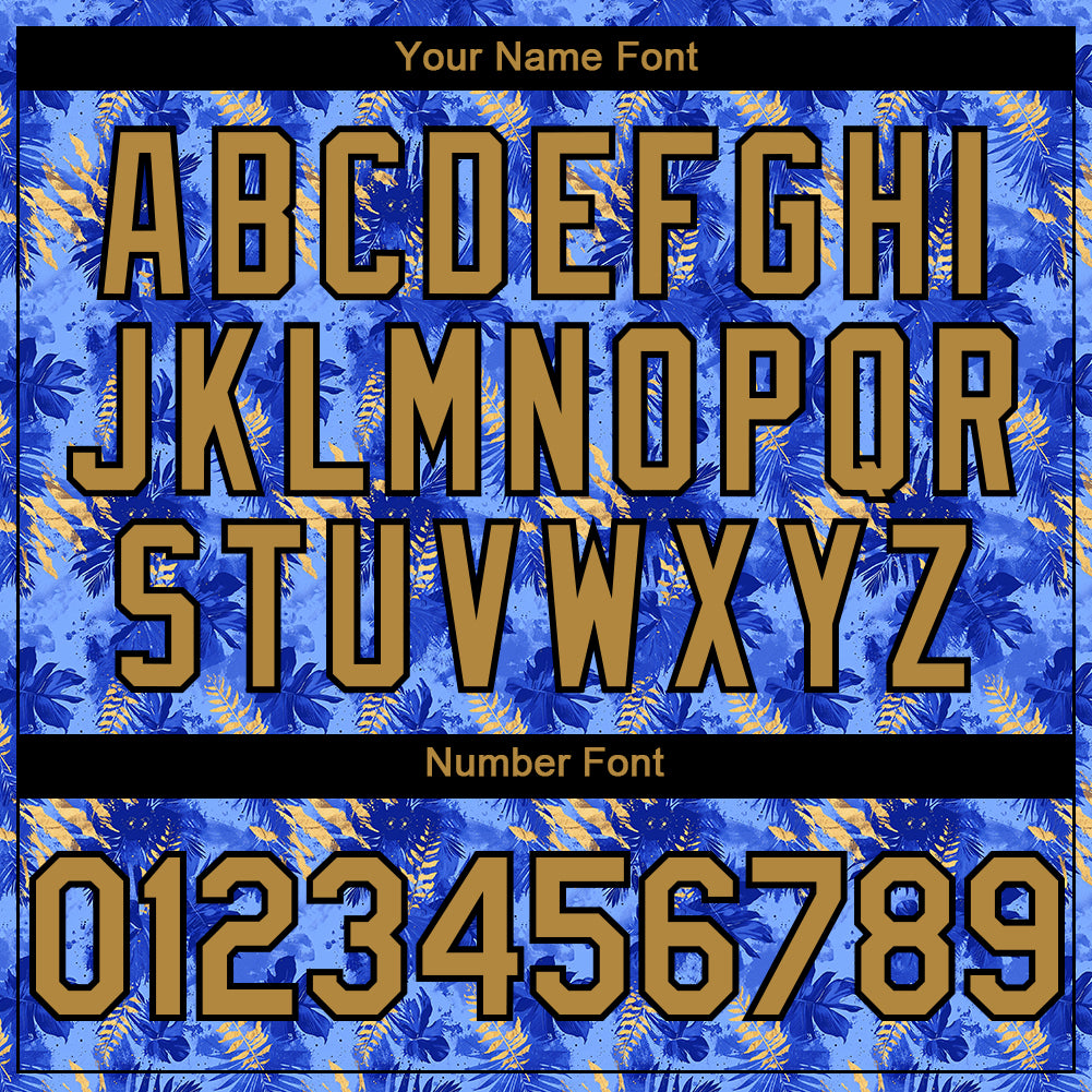 Personalized Light Blue Old Gold-Black 3D Pattern Design Tropical Hawaii Palm Leaves Authentic Baseball Jersey Team Custom Name and Number Personalized Tropical Hawaii Palm Leaves Baseball Jersey Custom Name/Number, Light Blue and Old Gold-Black 3D Pattern Design - Image 5
