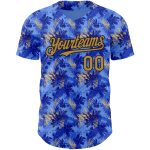 Personalized Tropical Hawaii Palm Leaves Baseball Jersey Custom Name/Number, Light Blue and Old Gold-Black 3D Pattern Design