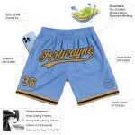 Custom Team Name Number Light Blue Gold Black Throwback Basketball Shorts - Personalized Authentic Design Personalized Light