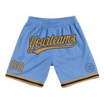 Custom Team Name Number Light Blue Gold Black Throwback Basketball Shorts - Personalized Authentic Design Personalized Light