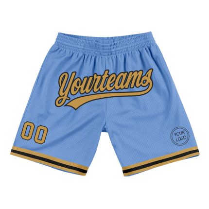 Custom Team Name Number Light Blue Gold Black Throwback Basketball Shorts - Personalized Authentic Design Personalized Light