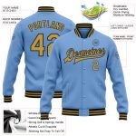 Custom Team Name & Number Light Blue Old Gold-Black Bomber Varsity Letterman Jacket Personalized Light Blue Old Gold-Black