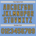 Custom Team Name & Number Light Blue Old Gold-Black Bomber Varsity Letterman Jacket Personalized Light Blue Old Gold-Black