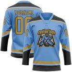 Custom Light Blue Hockey Lace Neck Jersey with Old Gold-Black Details, Personalized Name & Number Personalized Light Blue