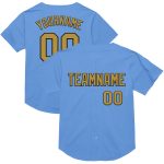Personalized Custom Name and Number Light Blue Baseball Jersey - Authentic Old Gold-Black Mesh Throwback Personalized Light