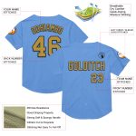 Personalized Custom Name and Number Light Blue Baseball Jersey - Authentic Old Gold-Black Mesh Throwback Personalized Light