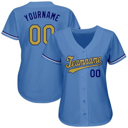 Personalized Custom Name and Number Light Blue Old Gold-Royal Baseball Jersey Personalized Light Blue Old Gold-Royal Authentic