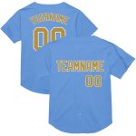 Custom Name and Number Light Blue Old Gold-White Baseball Jersey - Personalized Authentic Throwback Mesh Team Apparel Personalized