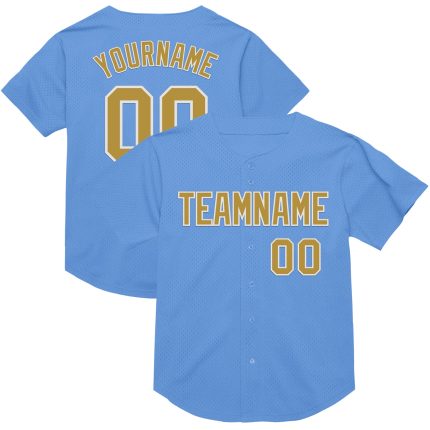 Custom Name and Number Light Blue Old Gold-White Baseball Jersey - Personalized Authentic Throwback Mesh Team Apparel Personalized
