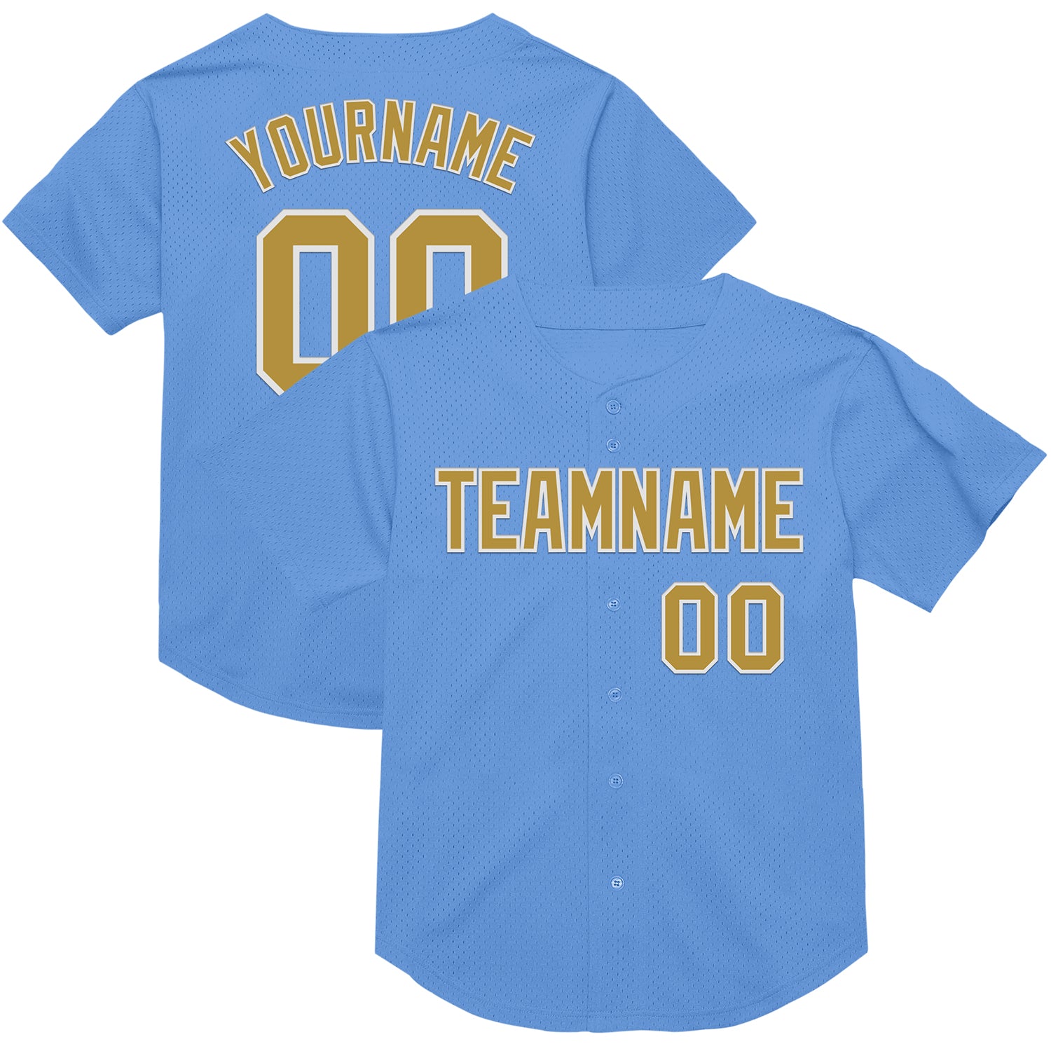 Custom Name and Number Light Blue Old Gold-White Baseball Jersey - Personalized Authentic Throwback Mesh Team Apparel Personalized