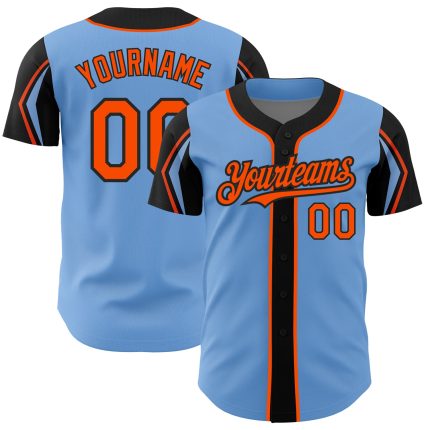 Custom Name & Number Authentic Baseball Jersey - Light Blue Orange Black, 3 Color Options, Personalized Arm Shapes Personalized