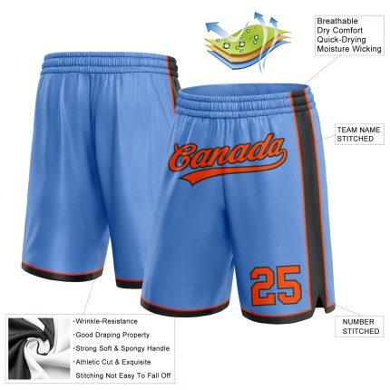 Custom Name and Number Personalized Light Blue Orange-Black Basketball Shorts Authentic Team Design Personalized Light Blue