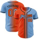 Custom Name and Number Authentic Gradient Baseball Jersey - Personalized Light Blue and Orange-Black Fashion Jersey Personalized