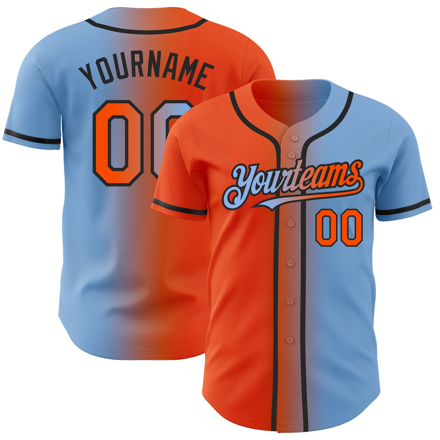 Custom Name and Number Authentic Gradient Baseball Jersey - Personalized Light Blue and Orange-Black Fashion Jersey Personalized