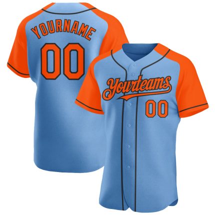 Custom Name and Number Baseball Jersey - Light Blue Orange-Black Authentic Raglan Sleeves Personalized Light Blue Orange-Black