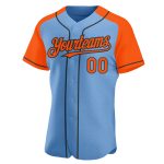 Custom Name and Number Baseball Jersey - Light Blue Orange-Black Authentic Raglan Sleeves Personalized Light Blue Orange-Black