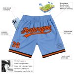 Personalized Light Blue Basketball Shorts - Orange Black Authentic Throwback Style Personalized Light Blue Orange-Black Authentic