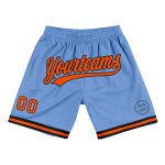 Personalized Light Blue Basketball Shorts - Orange Black Authentic Throwback Style Personalized Light Blue Orange-Black Authentic
