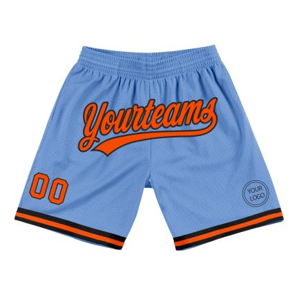Personalized Light Blue Basketball Shorts - Orange Black Authentic Throwback Style Personalized Light Blue Orange-Black Authentic