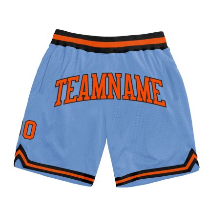 Custom Authentic Basketball Shorts - Light Blue Orange-Black with Team Name and Number Personalized Light Blue Orange-Black
