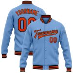 Personalized Light Blue Varsity Letterman Jacket Bomber Full-Snap in Orange and Black Personalized Light Blue Orange-Black