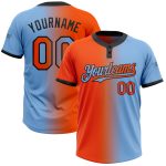 Custom Name Number Unisex Softball Jersey - Light Blue Orange-Black Gradient Fashion Two-Button Design Personalized Light