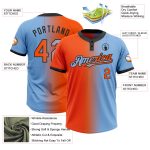 Custom Name Number Unisex Softball Jersey - Light Blue Orange-Black Gradient Fashion Two-Button Design Personalized Light