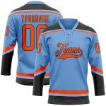 Custom Name and Number Hockey Jersey - Personalized Light Blue and Orange-Black Lace Neck Team Apparel Personalized Light