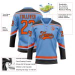 Custom Name and Number Hockey Jersey - Personalized Light Blue and Orange-Black Lace Neck Team Apparel Personalized Light