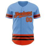 Custom Name and Number Authentic Baseball Jersey - Light Blue with Orange and Black Lines Personalized Light Blue Orange-Black