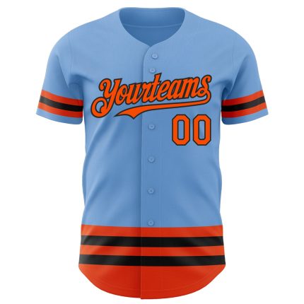 Custom Name and Number Authentic Baseball Jersey - Light Blue with Orange and Black Lines Personalized Light Blue Orange-Black