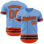 Custom Name and Number Authentic Baseball Jersey - Light Blue with Orange and Black Lines Personalized Light Blue Orange-Black