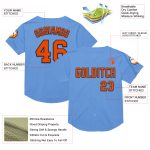 Personalized Light Blue Orange Black Mesh Baseball Jersey - Authentic Throwback Style Personalized Light Blue Orange-Black