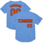 Personalized Light Blue Orange Black Mesh Baseball Jersey - Authentic Throwback Style Personalized Light Blue Orange-Black