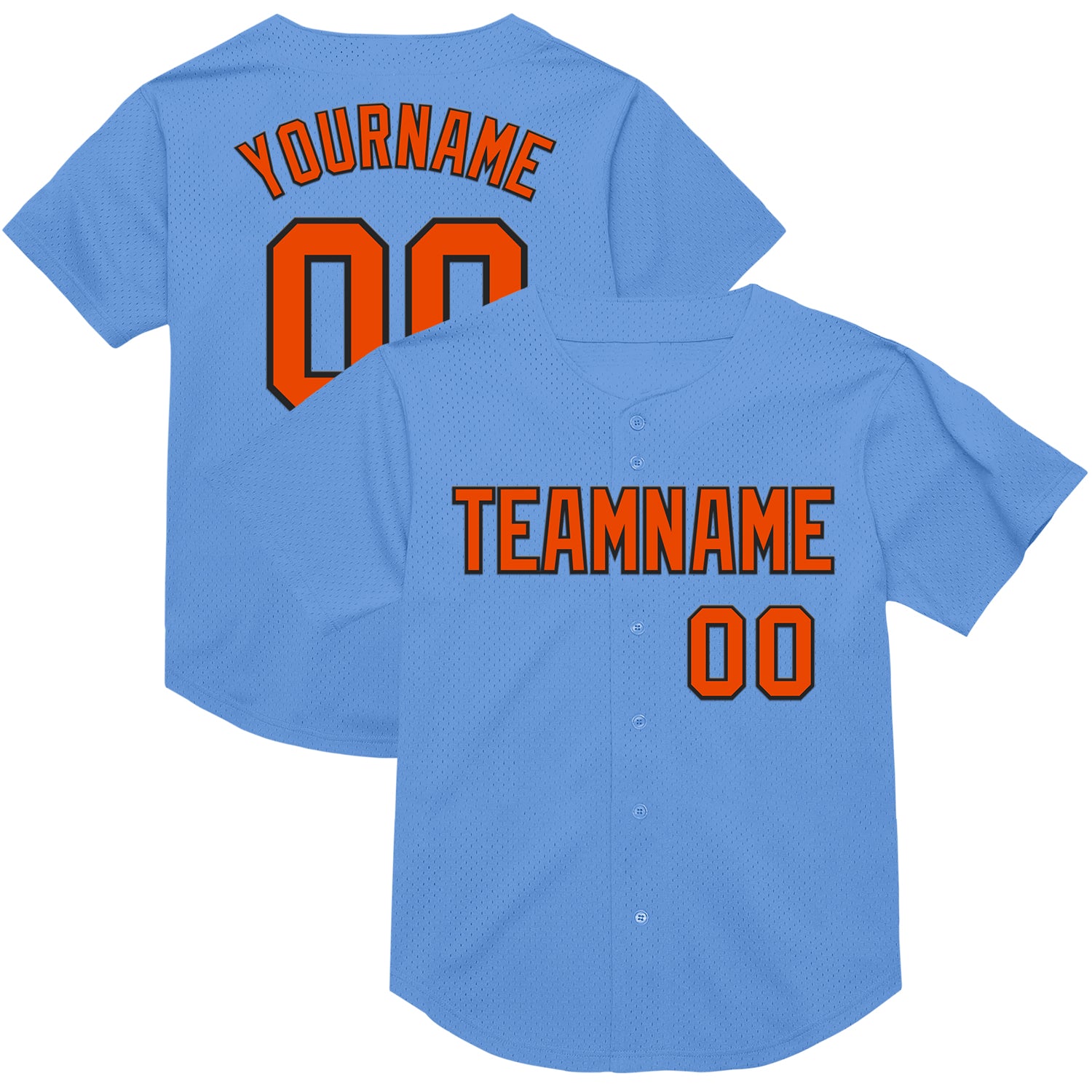 Personalized Light Blue Orange Black Mesh Baseball Jersey - Authentic Throwback Style Personalized Light Blue Orange-Black