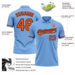 Custom Name Number Performance Golf Polo Shirt Light Blue Orange Black Personalized Light Blue Orange-Black Performance Vapor