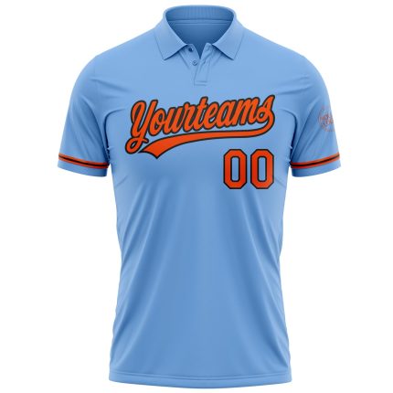 Custom Name Number Performance Golf Polo Shirt Light Blue Orange Black Personalized Light Blue Orange-Black Performance Vapor