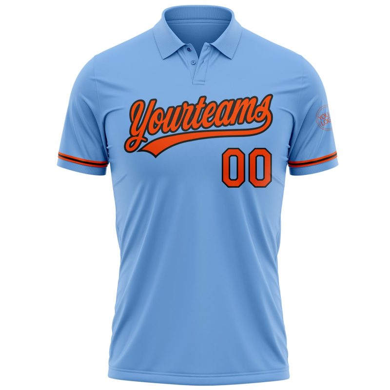 Custom Name Number Performance Golf Polo Shirt Light Blue Orange Black Personalized Light Blue Orange-Black Performance Vapor